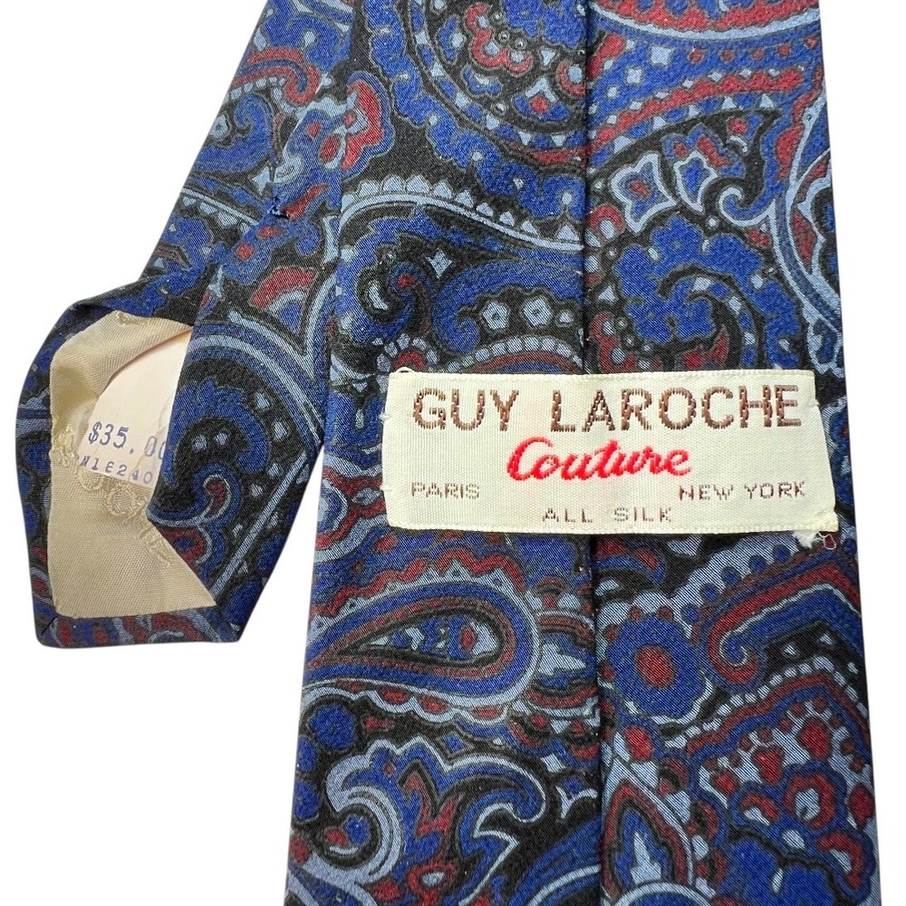New Vintage Guy Laroche Couture Tie Men Silk Paisley Plum Luxury Paris Old Money - Picture 9 of 14